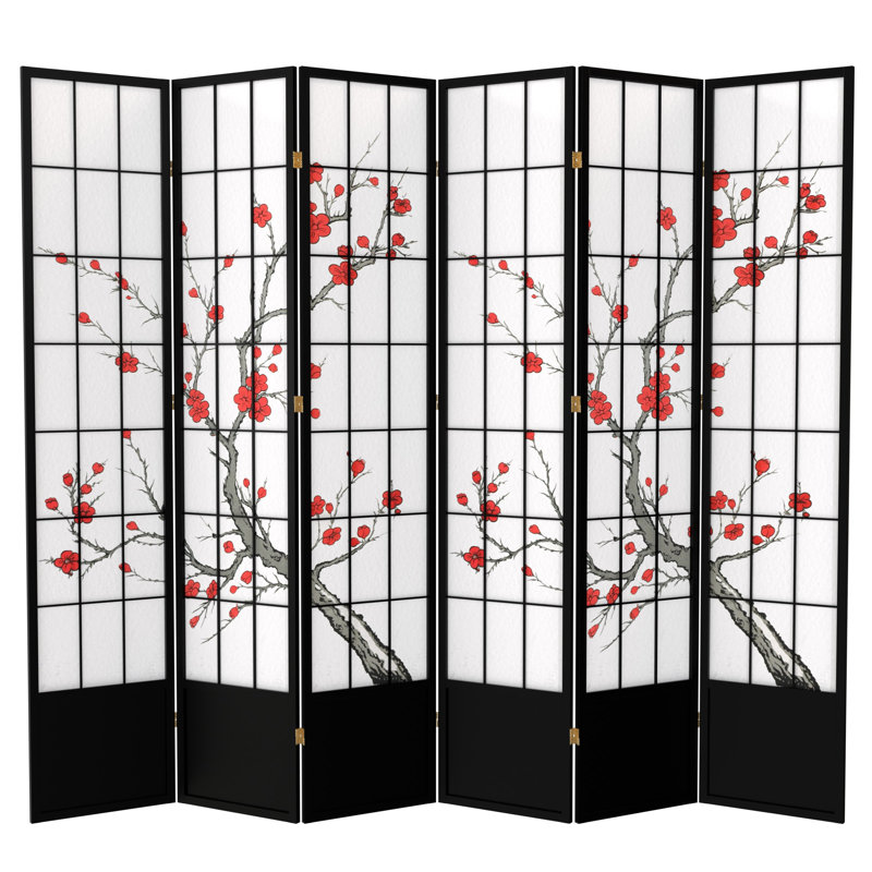 83.5" Cherry Blossom Shoji Room Divider, Black, 6