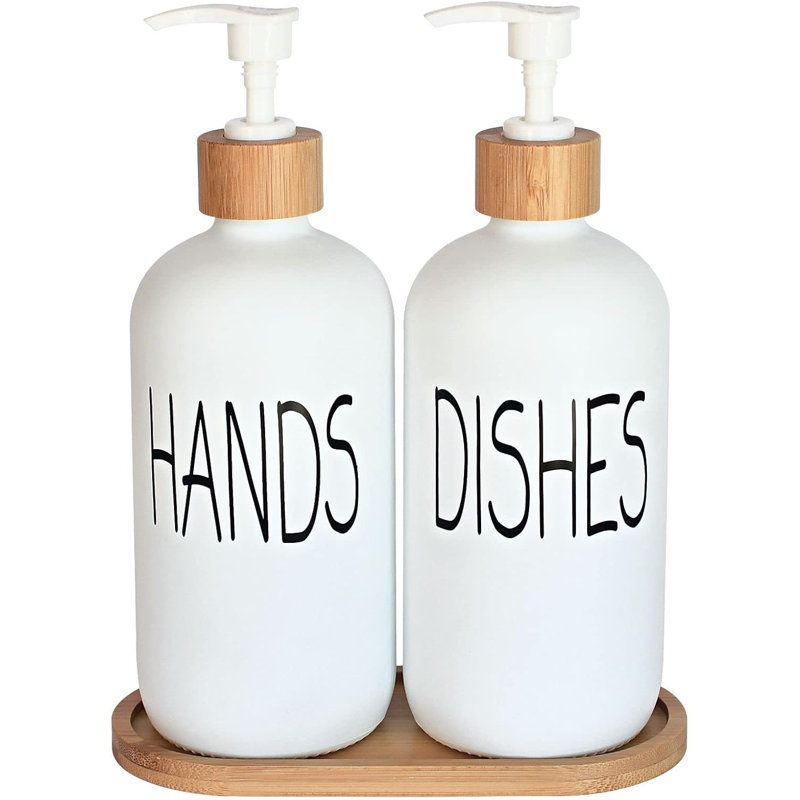 Glass Soap Dispenser Set With Bamboo Tray