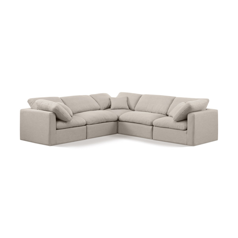 Hinami Upholstered L-Shaped Sectional Reversible, Beige Linen Textured Fabric