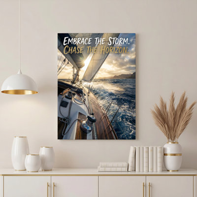 Bateau à voile au coucher du soleil avec citation de motivation, reproduction d'art sur toile tendue sur toile, ensemble de 1