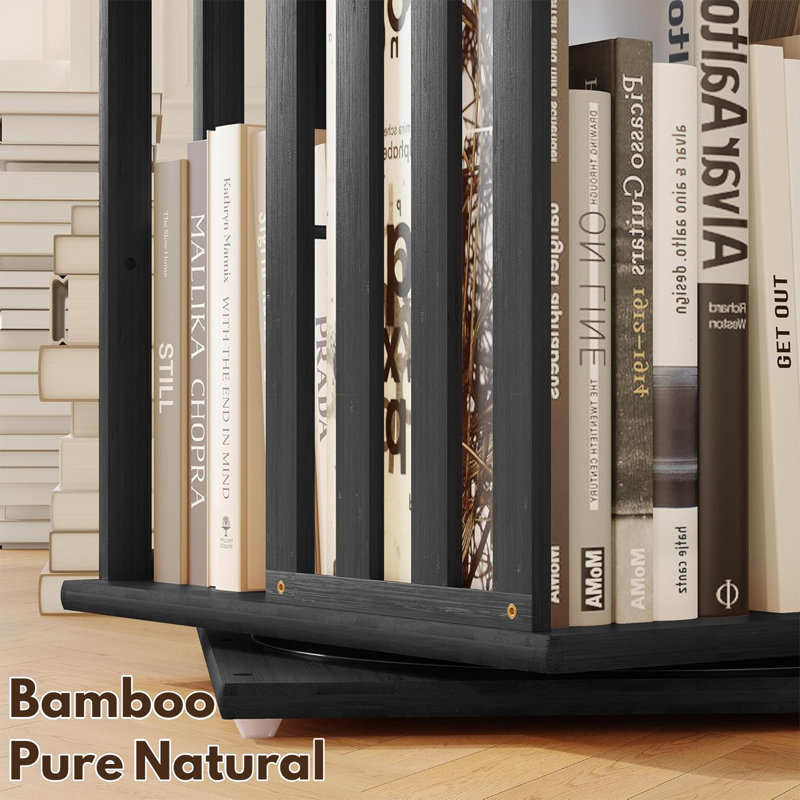 Rotating Bookshelf Tower, 360° Spinning Bookcase Bamboo Floor Standing Storage Rack, Narrow Book Shelf Organizer For Kids & Adults, Small Space Bookshelf (2 Tier)