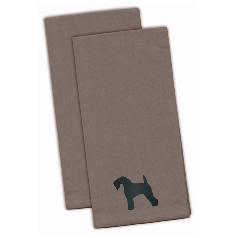 Cotton Embroidered Tea Towel Kitchen Towel, Gray, 28" H x 19" W x 0.1" D