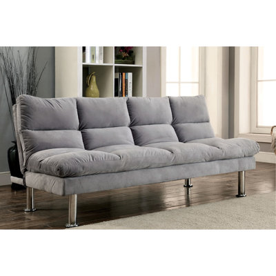 Futon contemporain gris en microfibre avec pieds de finition et support supplémentaire, convertible en lit pour la recherche d'un emploi, l 67 po x l 31 po