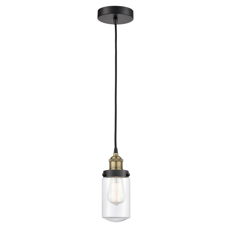 Luminaire suspendu cylindrique à 1 lumière Saroyan, Transparent, Laiton antique noir