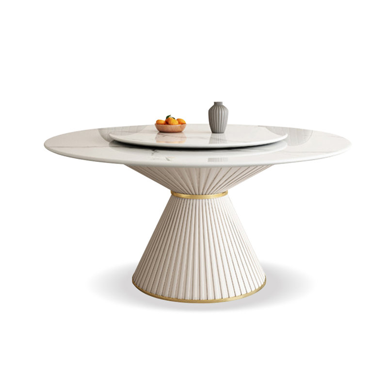 Shiny White Round Sintered Stone Tabletop Dining Table, 29.92"H x 51.18"L x 51.18"W