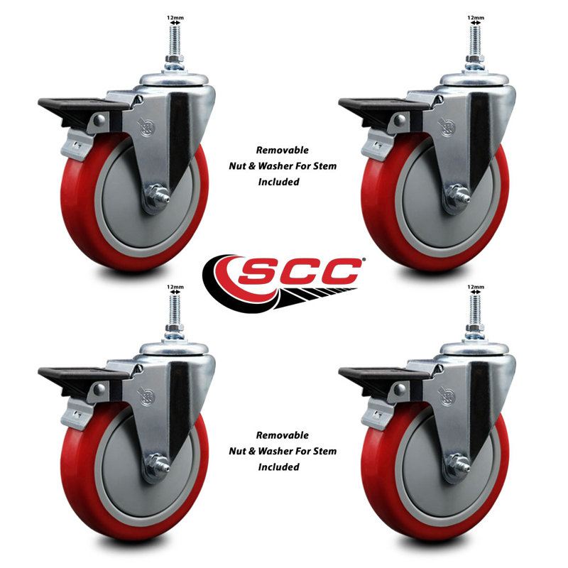 Polyurethane 12MM Threaded Stem Caster with Brake