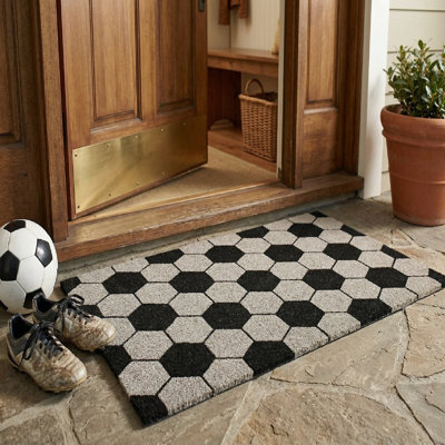 Tapis de porte en fibre de coco imprimé soccer