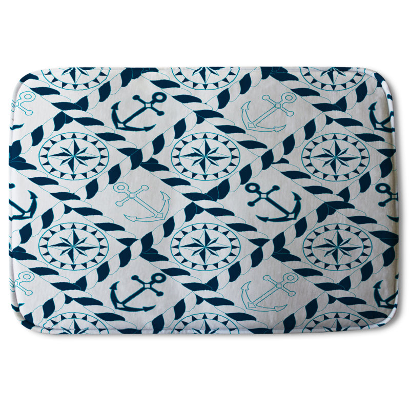 Aivry Memory Foam Non-Slip Bath Rug, Navy Anchor