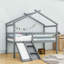 Lit mezzanine simple en bois en forme de maison avec échelle et toboggan-688792432