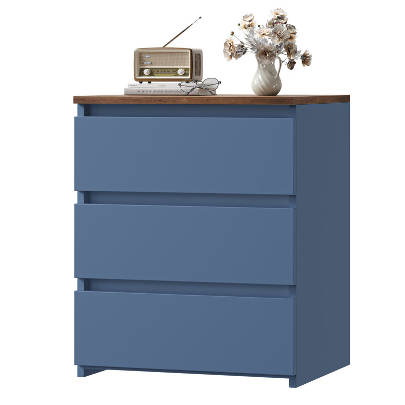 Table de chevet 3 tiroirs Arieyonna, Bleu/brun
