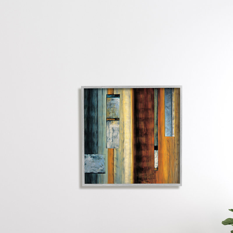" Rustic Abstraction Brown Orange Blue ", Gray Framed, 24" H x 24" W