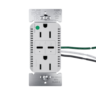 Legrand 15A Tamper Resistant 65W Hospital Grade Power Delivery USB Type C Duplex Outlet Gray