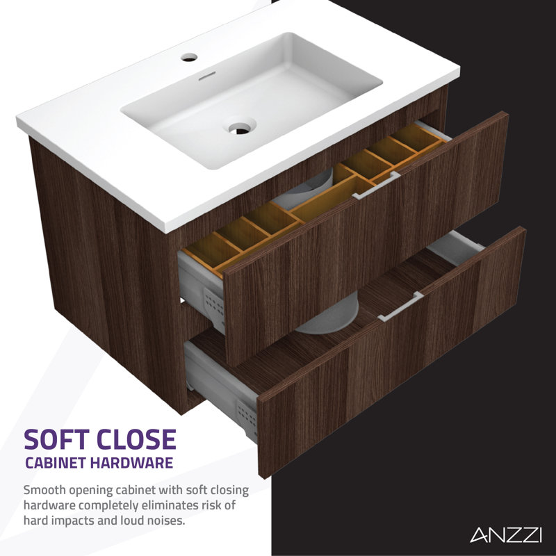 Conques 30 " W Free Standing Wall Mounted Single Double Single Vanity Bathroom Vanity With Marble Top, Brown
