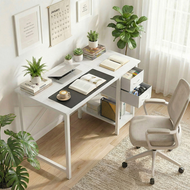 47" Modern Computer Desk with 2 Storage Drawers & X-Frame Support, 29.57” H x 39.37” W x 16.69” D, White