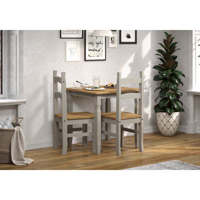Shrewsbury 2 Person table and chairs SET, solid pine, grey and antique wax finish with plank design table top