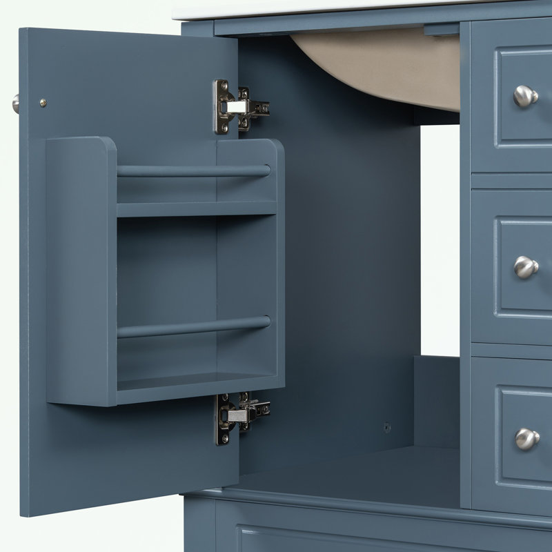 Bathroom Vanity with Sink and Drawers, Blue Gray
