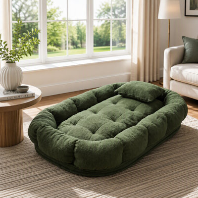 Fauteuil de sol convertible et polyvalent en peluche, pouvant également servir de lit pour animaux de compagnie, avec dossier inclinable réglable pour un confort optimal.