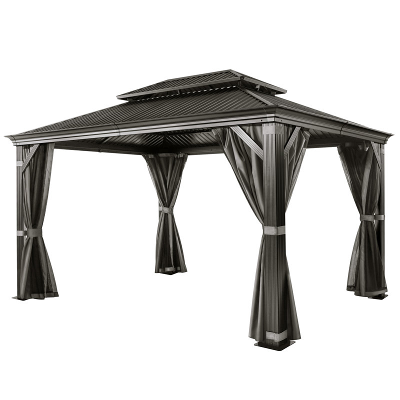 10 pi. L 13 pi. D Pavillon de jardin en aluminium, Gris