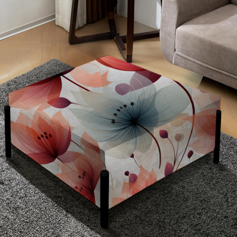 Élégant motif floral rouge - grand repose-pieds carré floral