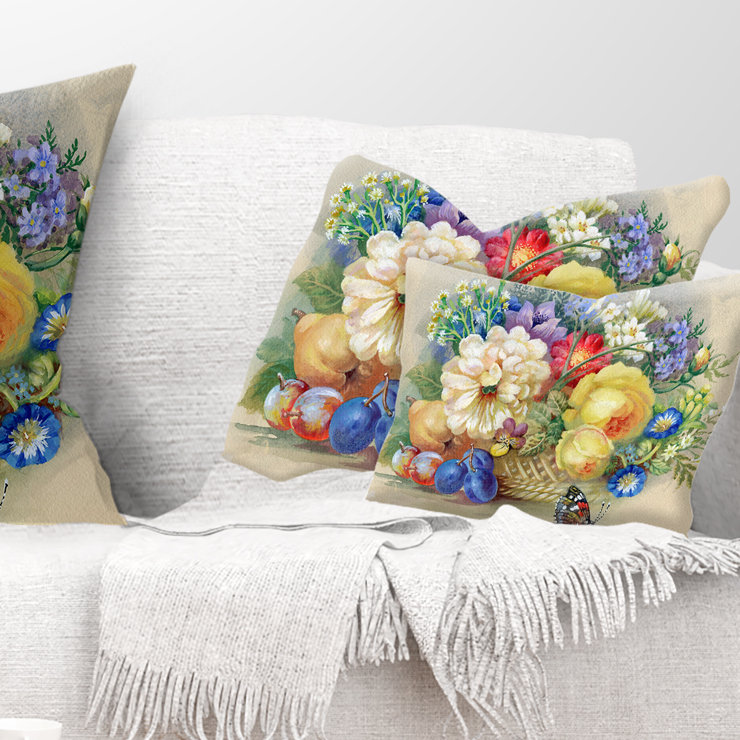 Coussin floral à fleurs et fruits, Rectangle 12 po x 20 po