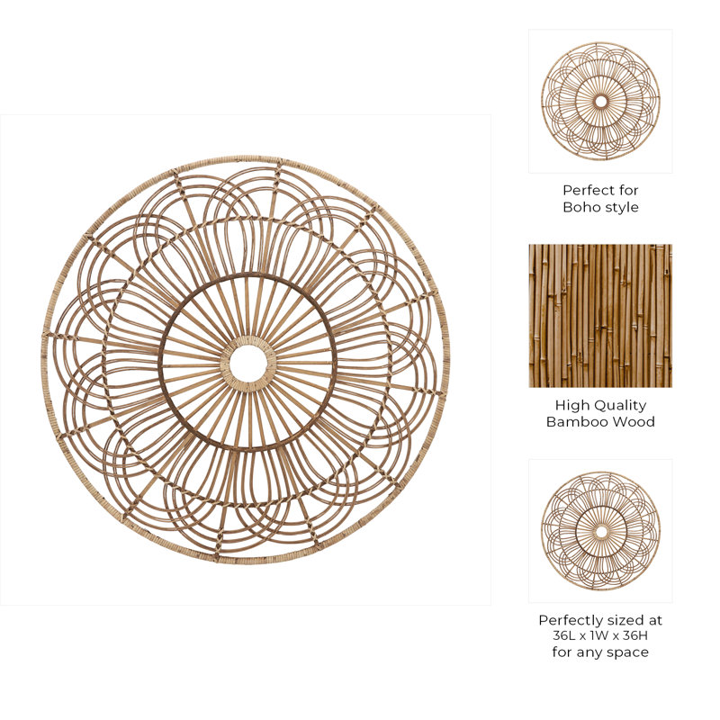 36-inch Round Wicker Brown Hanging Wall Decor - A Contemporary Rustic Accent for Home or Office
