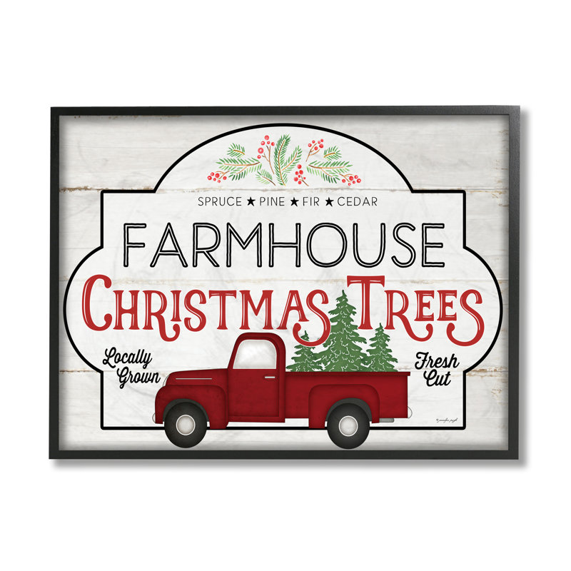 Enseigne rétro arbre de Noël rustique par Jennifer Pugh-impression d’art graphique, Cadre noir, H 11 po x l 14 po x P 1,5 po