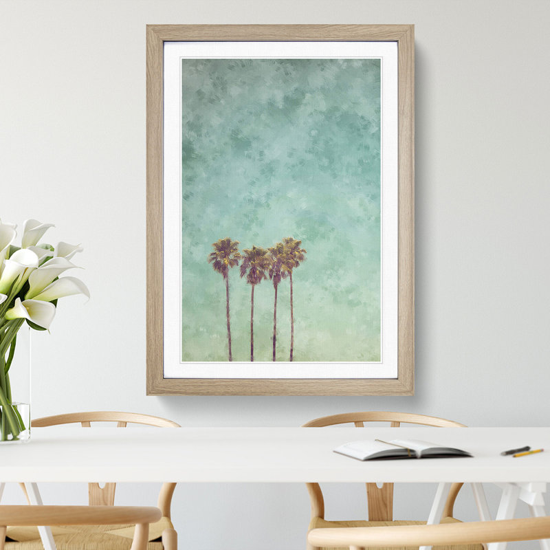 Summertime Palm Trees - Picture Frame Painting Print, 87cm H x 62cm W x 2cm D, Oak Framed