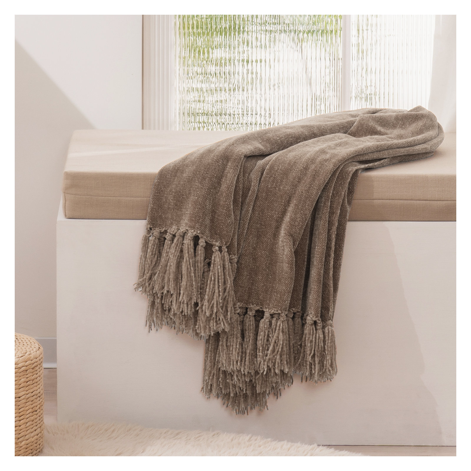 Soft Chenille Throw Blanket, 80" L x 60" W, Mocha Brown