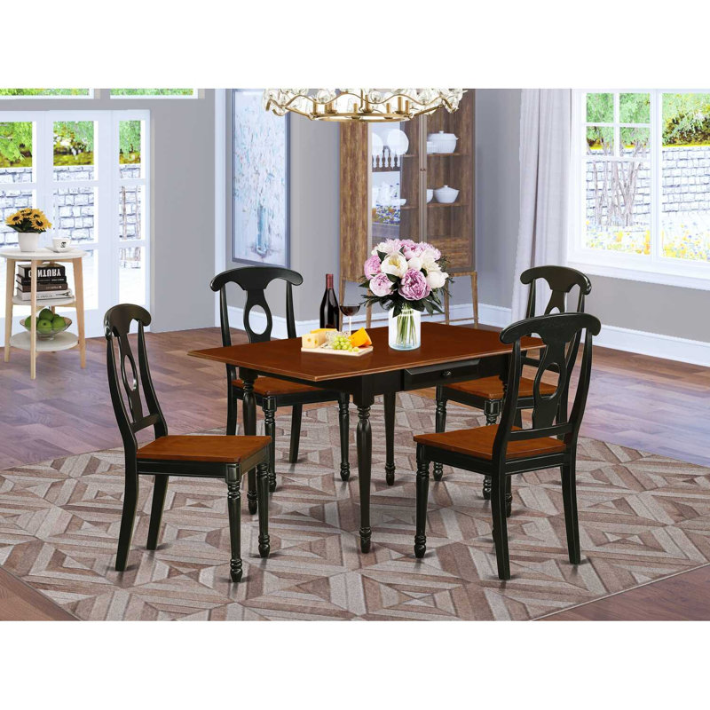 Ensemble de table de salle à manger 5 pièces moderne comprenant une table rectangulaire en bois avec Dropleaf et 4 chaises, noir et cerise