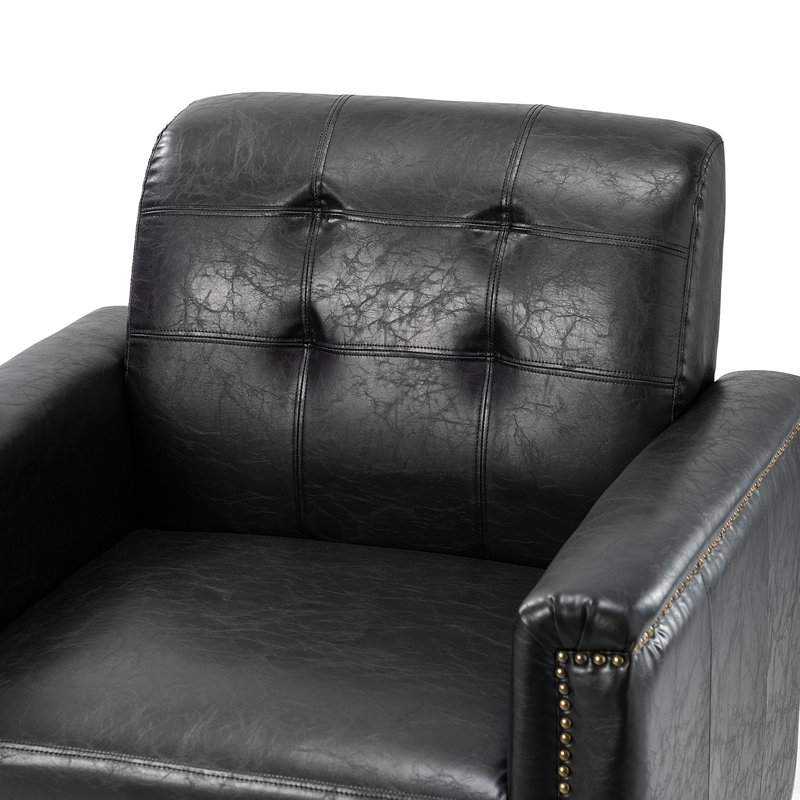 Ensemble de 2 fauteuils pivotants avec garniture cloutée Aqeeb, Polyuréthane noir