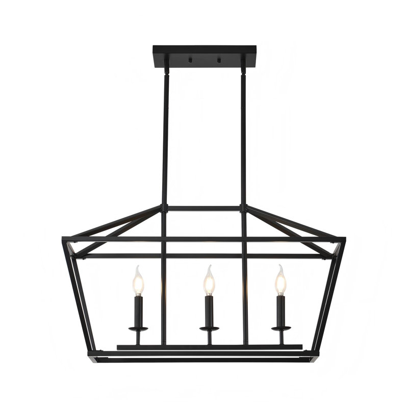 Îlot de cuisine à 3 lumières avec lustre linéaire noir, 57.9" H x 32.28" W x 10.24" D