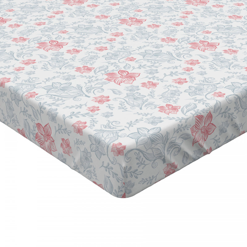 Microfiber Floral Fitted Sheet, Twin XL Fitted Sheet, Gray/Red Floral