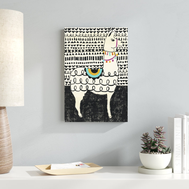 «Party Llama I», peinture sur toile, H 18 po x l 12 po