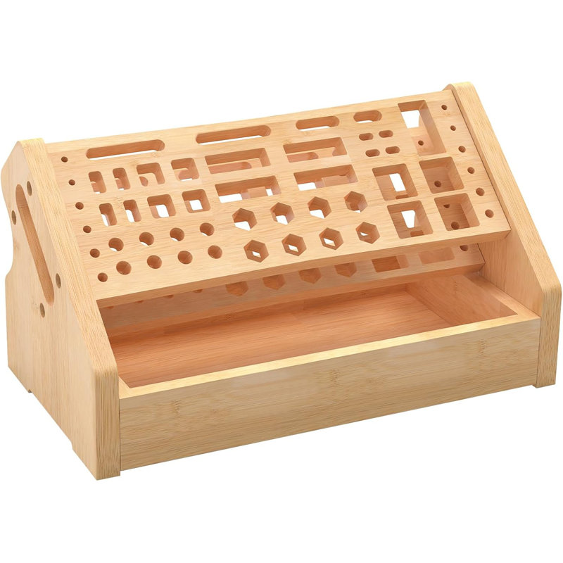 Bamboo Screwdriver Organizer Rack, Desktop Hand Tools Storage Holder With Drawer