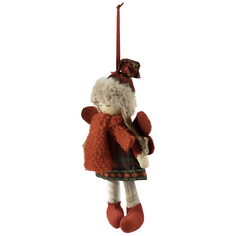 Ornement de Noël fille ange avec chapeau d'hiver tricoté
