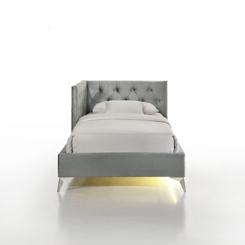 Eilish Picket House Furnishings Juniper UPH Corner Bed with LED and USB in Grey, Twin
