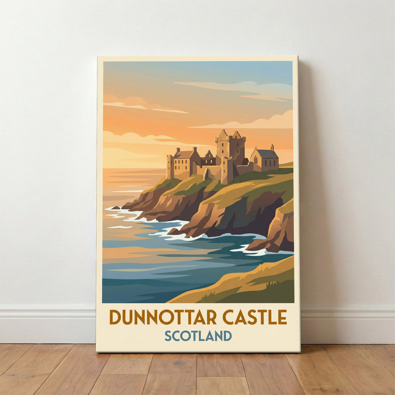 Dunnottar Castle, Scotland - Romantic Coastal Travel Poster Of Dramatic Cliffs And Ruined Fortress. Giclee Print On Wrapped Canvas. Wall Art, Home Decor - Castles & Palaces, Scotland - Wrapped Canvas Print