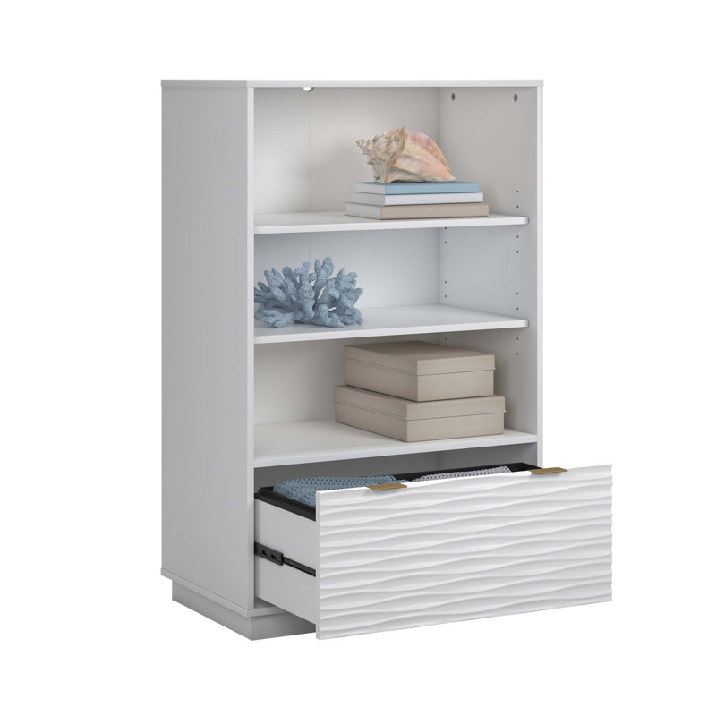 Coastal Bookcase With Lower Drawer, White Finish