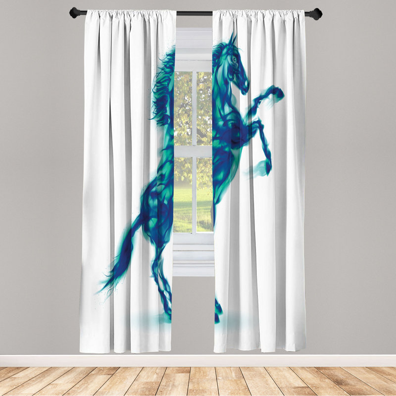 Microfiber Floral Semi-Sheer Rod Pocket Curtain Panels, 28" W x 63" L, Green/Blue/White