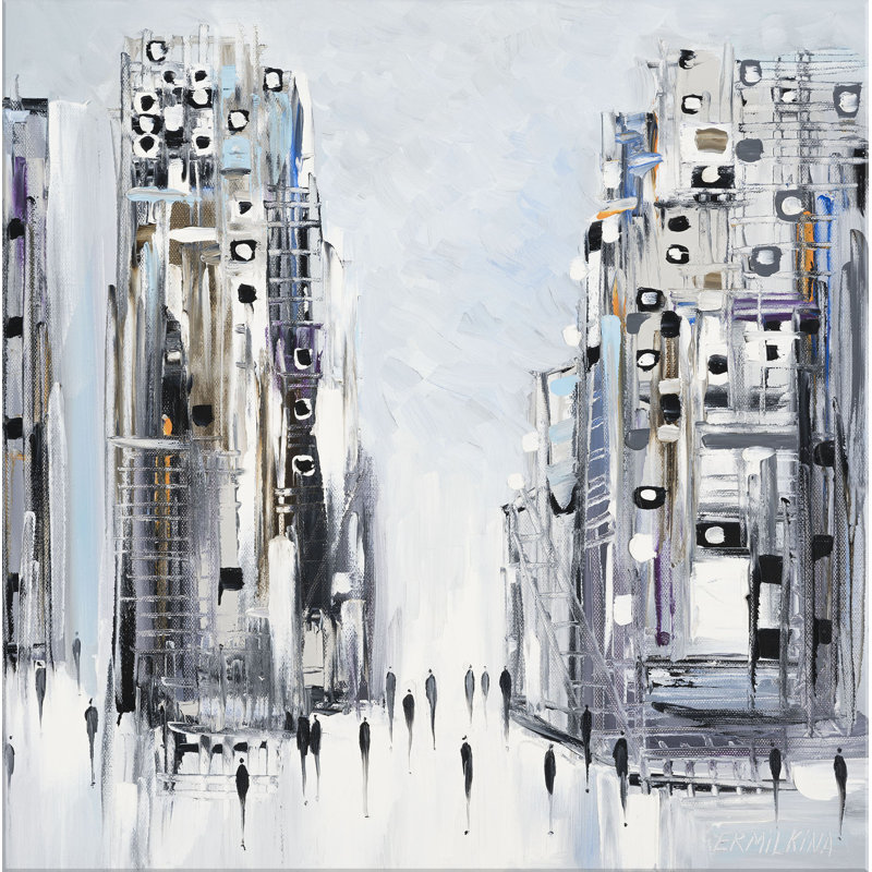 Cityscape by Ekaterina Ermilkina - Painting on Canvas, Floater Frame Canvas, 44" H x 44" W