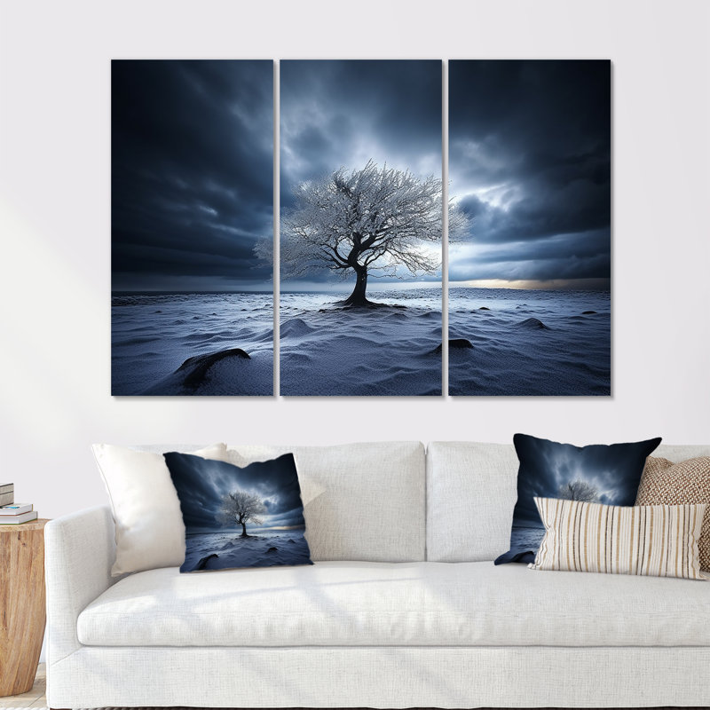 Photographie noir et blanc arbre d'hiver - ensemble d'art mural arbre, H 32 po x l 48 po x P 1 po