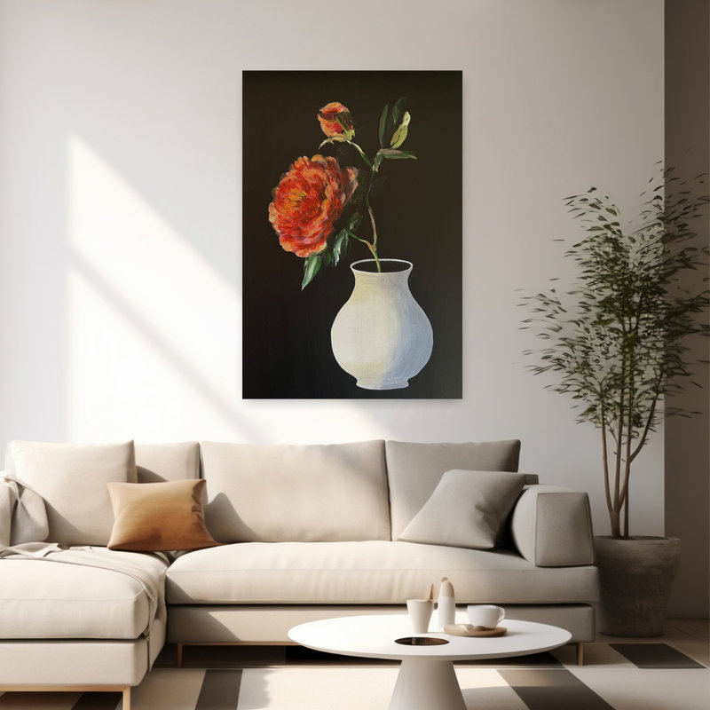 «Vibrant Peony Bloom», art mural classique et élégant, pivoine moderne et nature, H 60 po x l 40 po