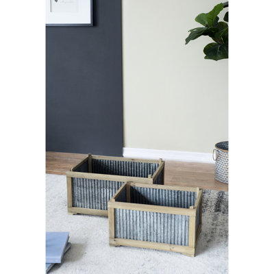 Jardinière rectangulaire en métal galvanisé et bois, L: 20 x 14 x 11,5 po: 17 x 12 x 10 po, ajoute du style à votre décor intérieur / extérieur en deux parties, 70% sapin, apportant un charme rustique