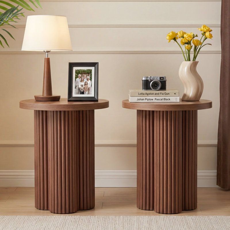 Table de bout ronde à bout rond avec piédestal (ensemble de 2), Walnut