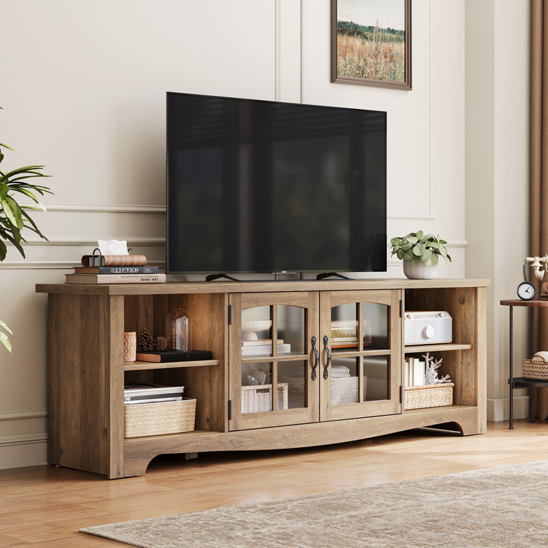Meuble télé 66 po pour téléviseur de 75 po ou moins Callison avec rangement spacieux et tablettes réglables, Bois brun