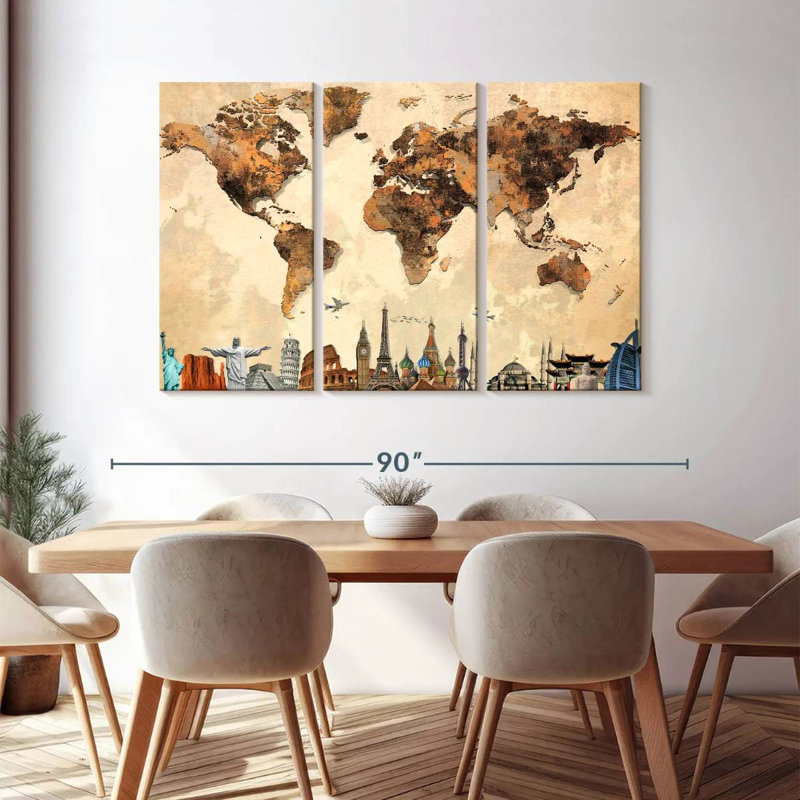 " Rustic Map " by Tess P 3 - Pieces, 48" H x 74" W x 1.25"