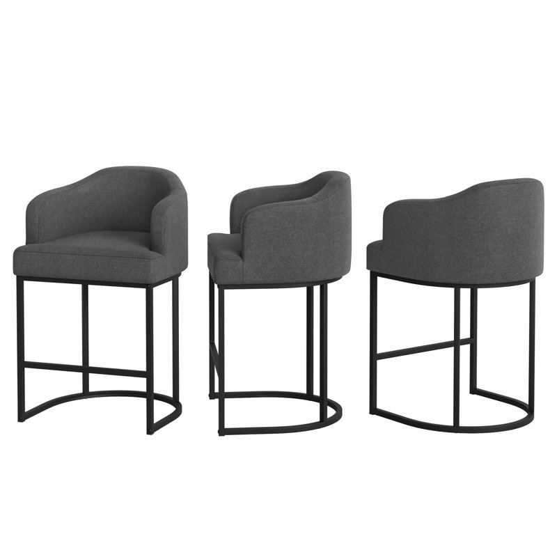 Camallea Upholstered Counter Stool with Metal Frame, Carbon Gray/Linen 