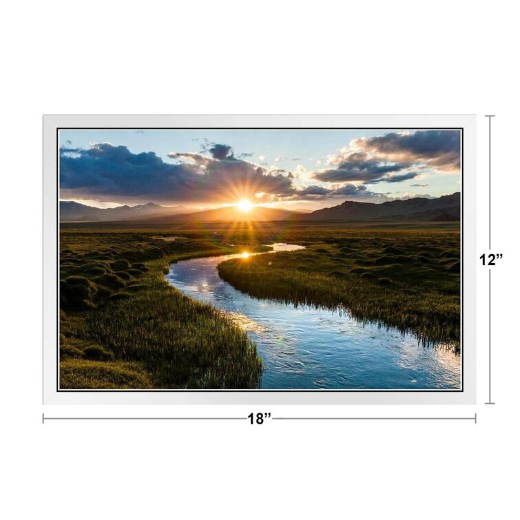 Loon Peak® Mountain River Perfect Fishing Sunset Landscape Photo Beach Palm  Pictures Ocean Scenic Scenery Tropical Nature Photography Paradise Scenes  White Wood Framed Art Poster 20x14 Framed On Paper Print