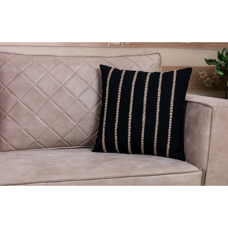 Collection Jute Work: housse de coussin décoratif avec insert 18 po x 18 po. Noir, Noir