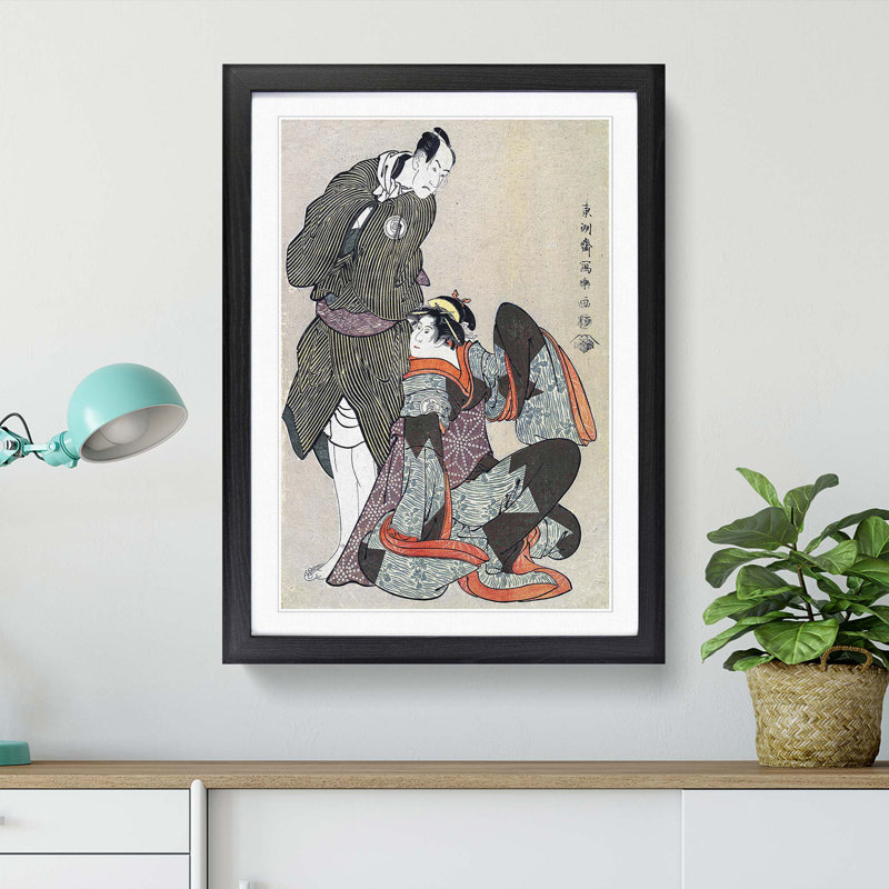 Hikosaburo and Hanshiro by Sharaku Toshusai - Picture Frame Painting Print, Black Framed, 36cm H x 27cm W x 2cm D